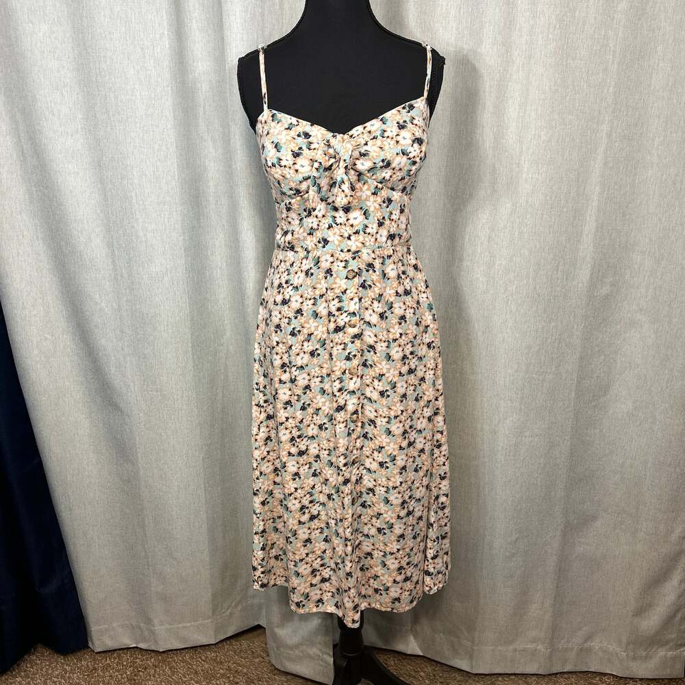 AUW Multicolor Floral Spaghetti Straps Bodice Padded Bra Womens Sundress Size L